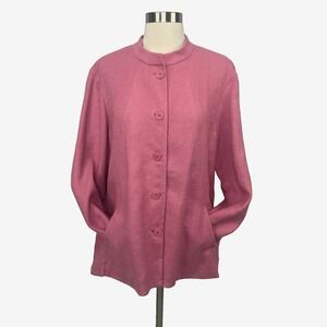 Eileen Fisher Jacket Linen Blend Textured Button Pink‎ Size M Minimalist Coastal